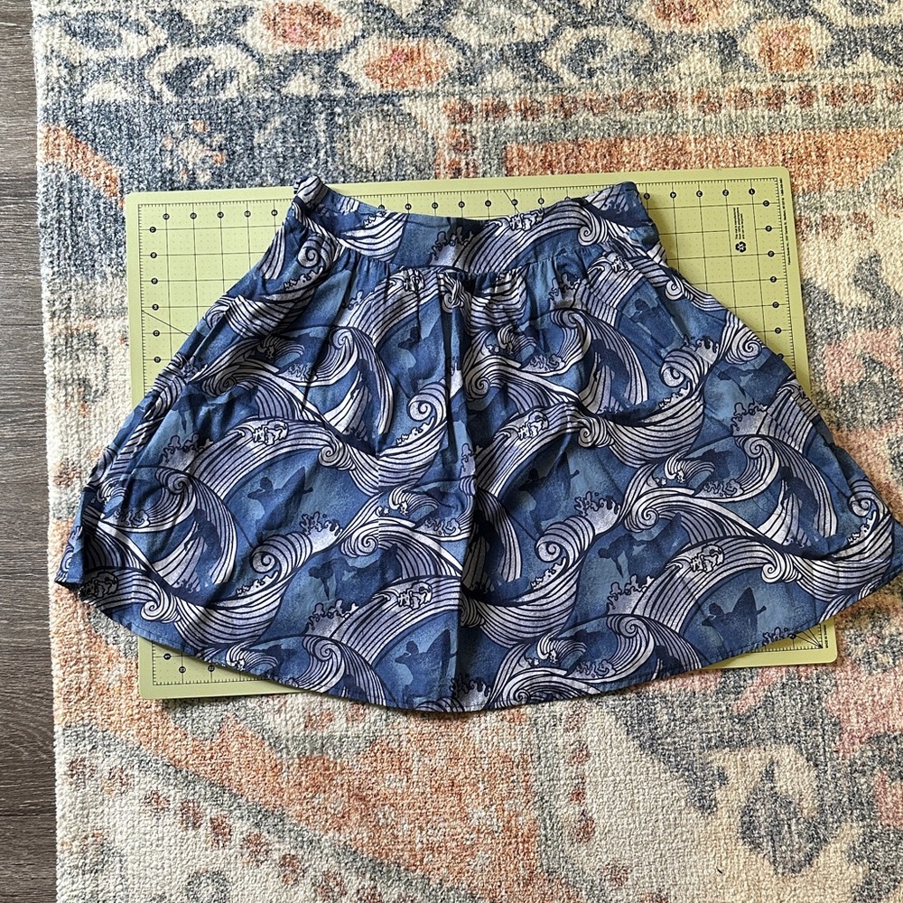 Blue Surfer Patterned Cotton Mini Skirt